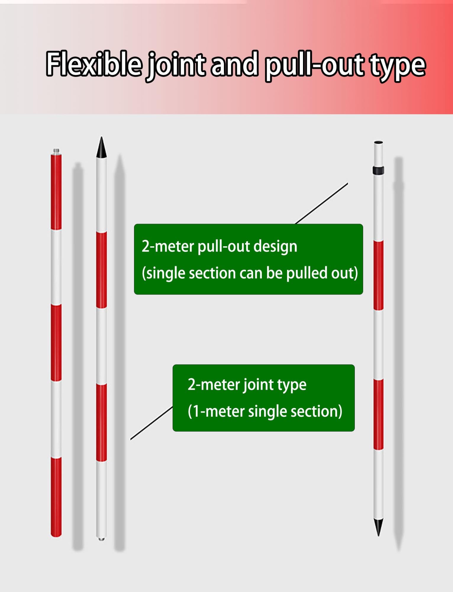 Vara de Aluminio para agrimensura, Poste de Marcado Rojo, mira de medición de 2/3/5 Metros para agrimensura, medición de Profundidad, construcción y cartografía de terrenos (3 Metros/9,9 pie