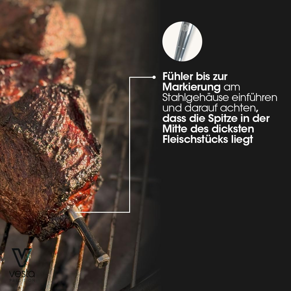 Vesta Precision Vestemp BP20 Kabelloses BBQ-Fleischthermometer | Intelligente Kochsonde mit Bluetooth und WLAN, LED-Anzeige, spülmaschinenfest, 72 Stunden Akkulaufzeit, Dreifachsensor
