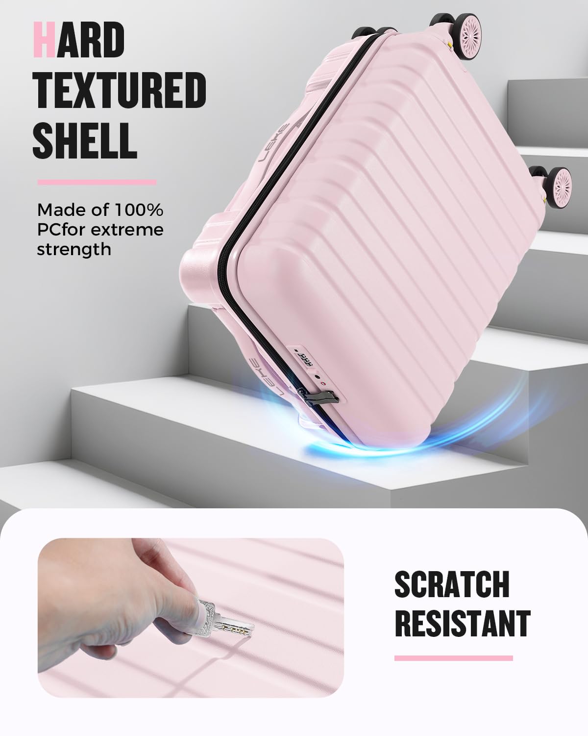 Bagaglio a mano da 16 pollici con custodia cosmetica, Rosa, 16 Inch + 10 Inch, Da viaggio