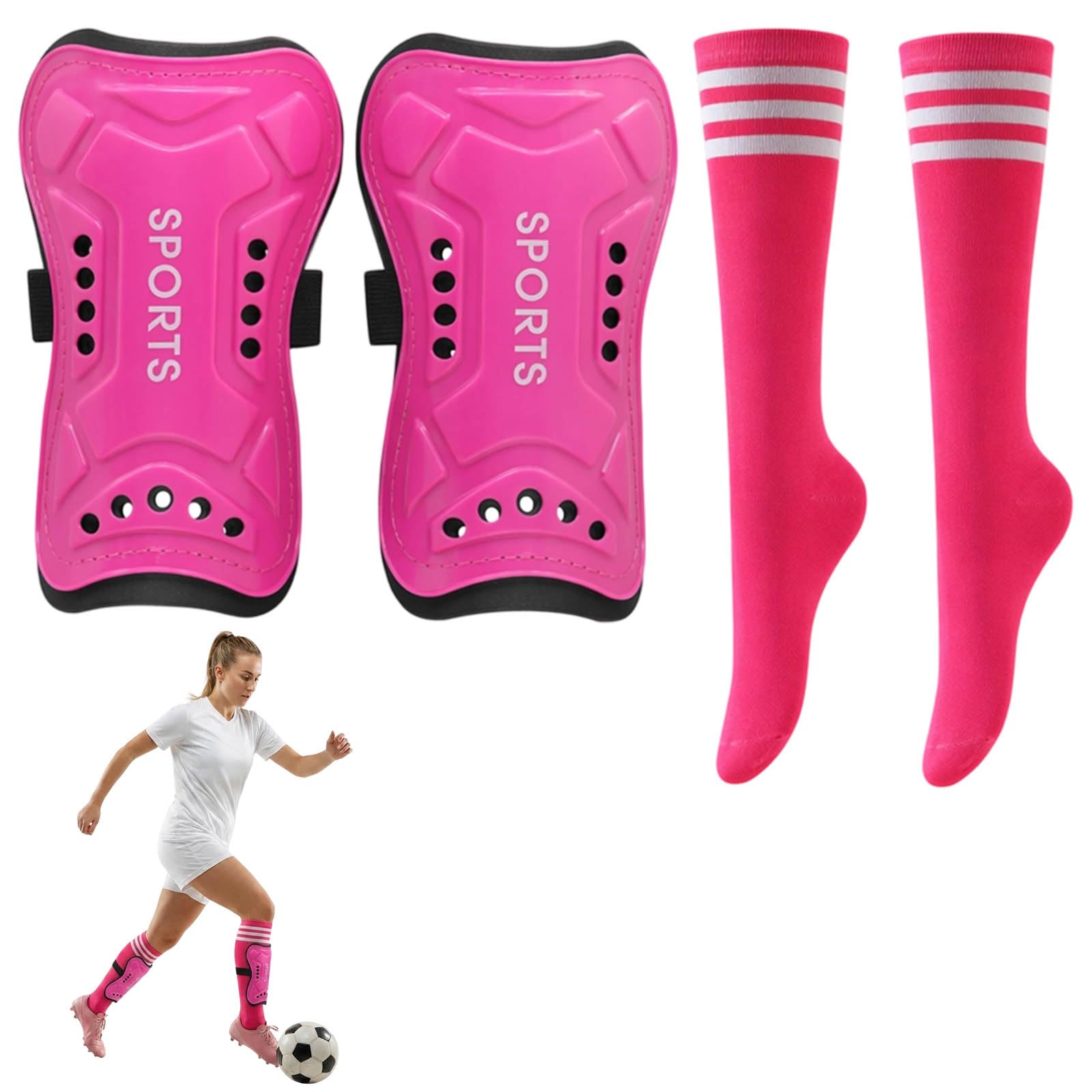 4-Pair Shin Pads Girls Set with Matching Girls Football Socks Shin Pads 6-12 Years, Essential Leg Protection Gear for Kids Soccer Training and Matches