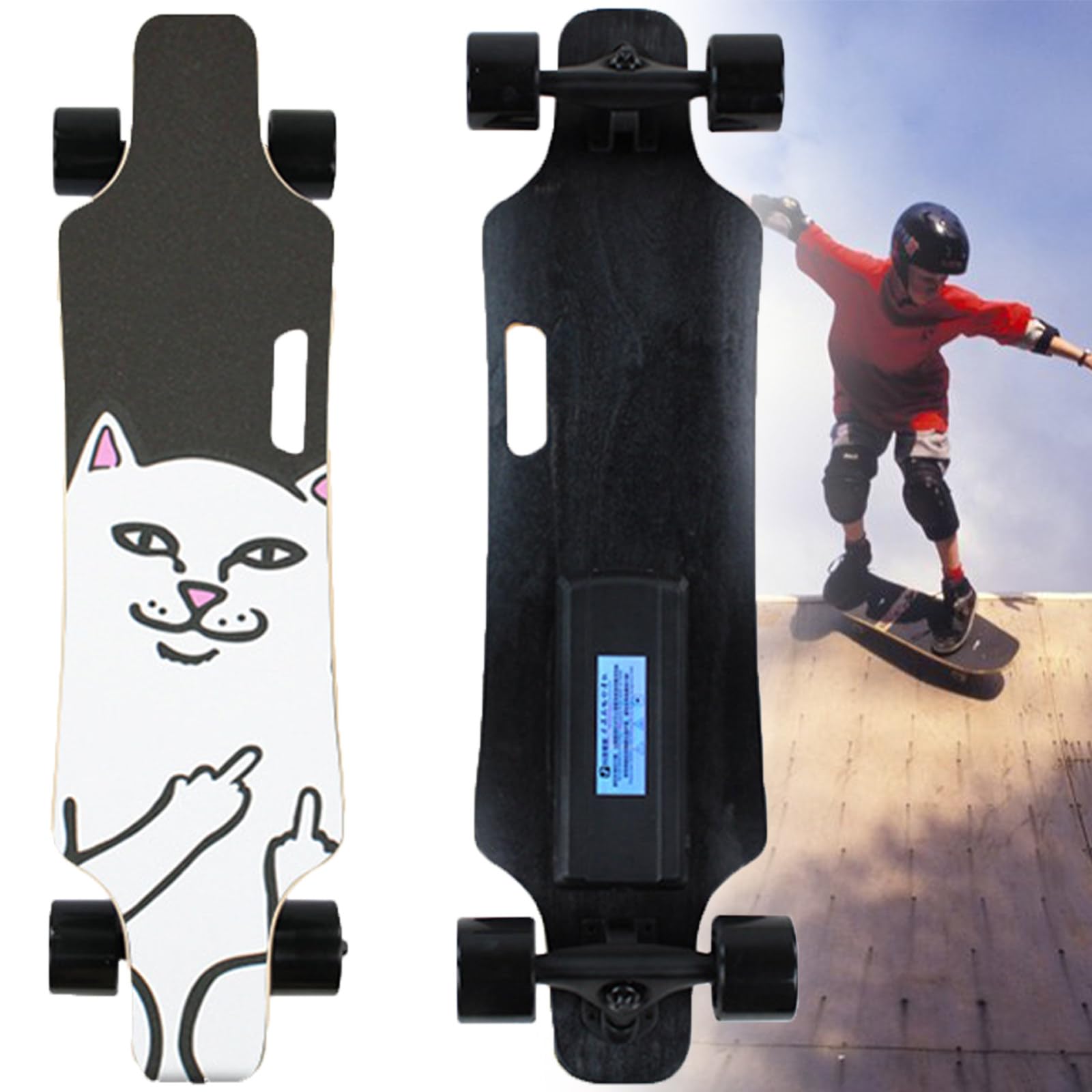 Longboard électrique avec Télécommande, Skate électrique, Vitesse Maximale de 25 Km/H et Autonomie de 15 Km, 4 Vitesses Réglables, pour Adultes, Débutants et Adolescents C