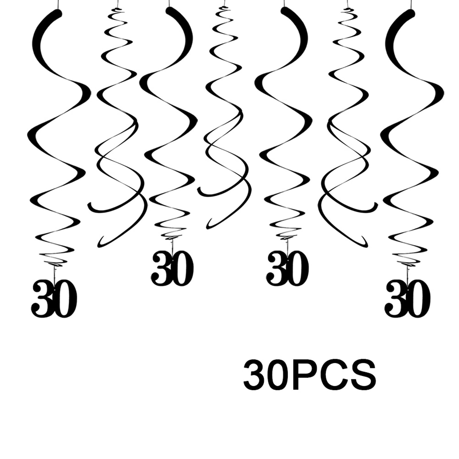 AimtoHome Party Swirl Decorations, Black 30th Birthday Swirl Decoration, 30th Anniversary Ceiling Hanging Party Swirl Decoration, Pack of 30