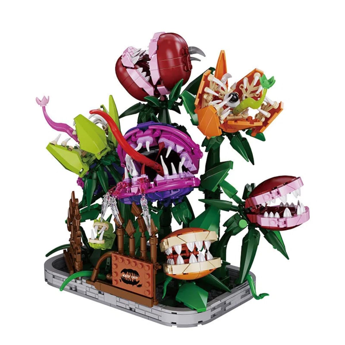 Fleischfressende Blume als Topfpflanze Bausteine Bausatz, 1266 Teile | Horror Blumen Modellbausatz, Gelenkige Kannibalenblume mit Topf Baustein Set, Kreative Botanik Dekoration