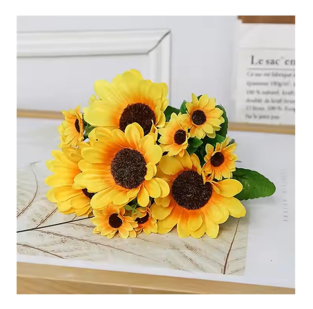 SPHINX Artificial Sunflower Bunch Bouquet – 13 Heads, 7 Branches, 30 cm Height–Faux Sunflowers for Home Decoration, Festive Decor, Celebrations, Gift Hampers, Table Display, DIY Crafts - (1, Sunflower)