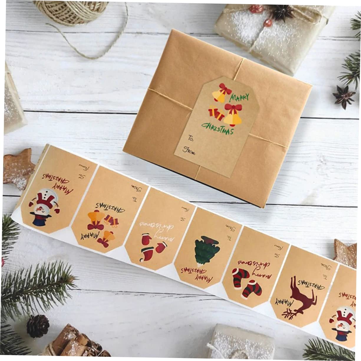 VILLCASE 5 Rouleaux Autocollants De Noël Étiquette Autocollants Étiquettes Nominatives Autocollantes Carrés Ruban Adhésif Autocollant Étiquettes Carrées Papier Kraft