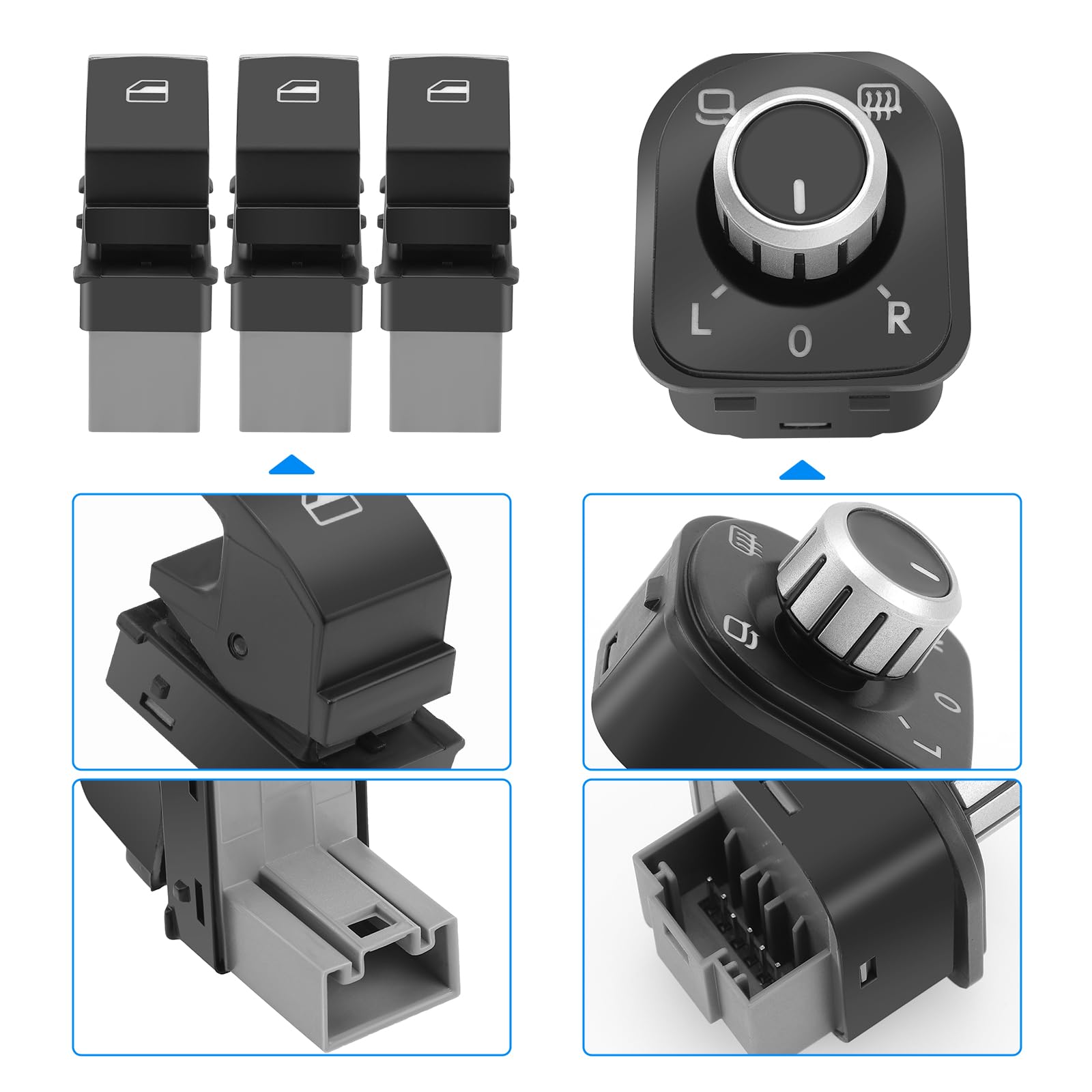 KAOLALI 6 pezzi interruttori per alzacristalli per VW Golf 5 6, interruttori luce fari e specchietti per Passat Tiguan Jetta, 5ND959857 5ND941431B 5ND959565A 5ND959855