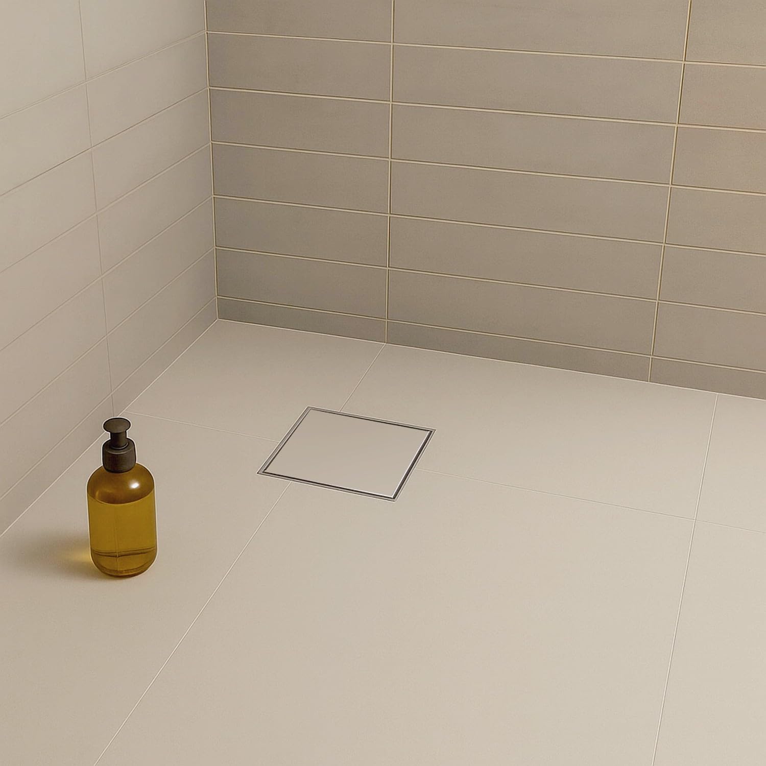CIREA Caniveau de douche à carreler carré 20 x 20 cm, siphon anti-odeurs, drainage 36l/min, hauteur réglable
