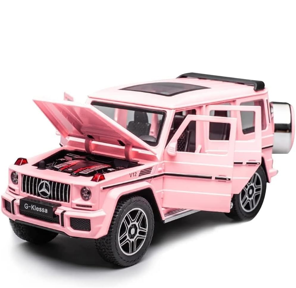Image of Alloy Metal Car 1:24 AMG G63 G-Klessa Diecast Pullback Toy car with Openable Doors & Light, Music Boys Gifts Toys for Kids (Pink)