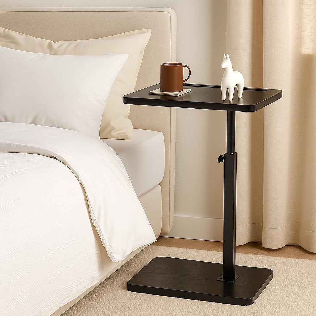 M.J COMFY-LIFE C-Shape Side Table, Height Adjustable Swivel Sofa Table 360° Rotating Tray Space-Saving Coffee Snack and Bed End Table for Living Room Bedroom Bedside Couch (Black, 1) — image 1