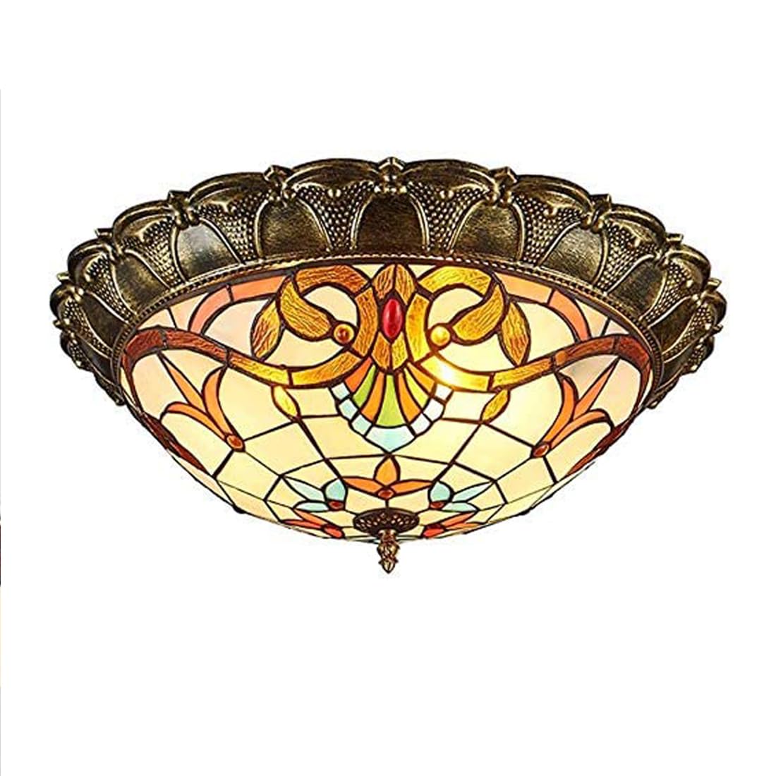 Plafones LED Tiffany antiguo techo Salón pastoral barroco lámpara de techo vendimia dormitorio regulable Mediterráneo Luz Vidriera Sombra Decorativa Oficina Comedor Cocina sala de estar Lámpara, Ø52cm