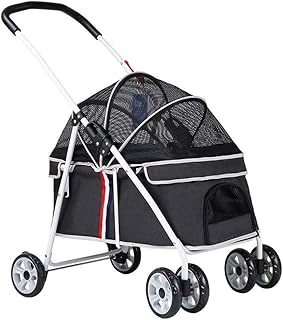 Carrinhos de cachorro para cães pequenos Carrinho de passeio para animais de estimação para gatos/cães Cão de entrada sem zíper com toldo ajustável Carrinhos de cachorro para cães pequenos e médios (preto)