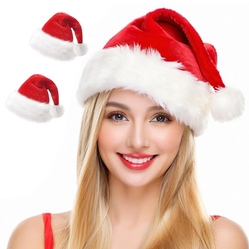 Haomaomao Santa Hat for Adults Christmas Hat Red Velvet Double-Layer Unisex Holiday Xmas Hats for New Year Festive Party