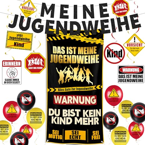 Syoulin Meine Jugendweihe Deko Junge & Mädchen Gastgeschenke Jugendweihe Schwarz Gold Thema Banner Luftballons Jugendliche Schenken Personalisierte Geschenkideen-Syoulin