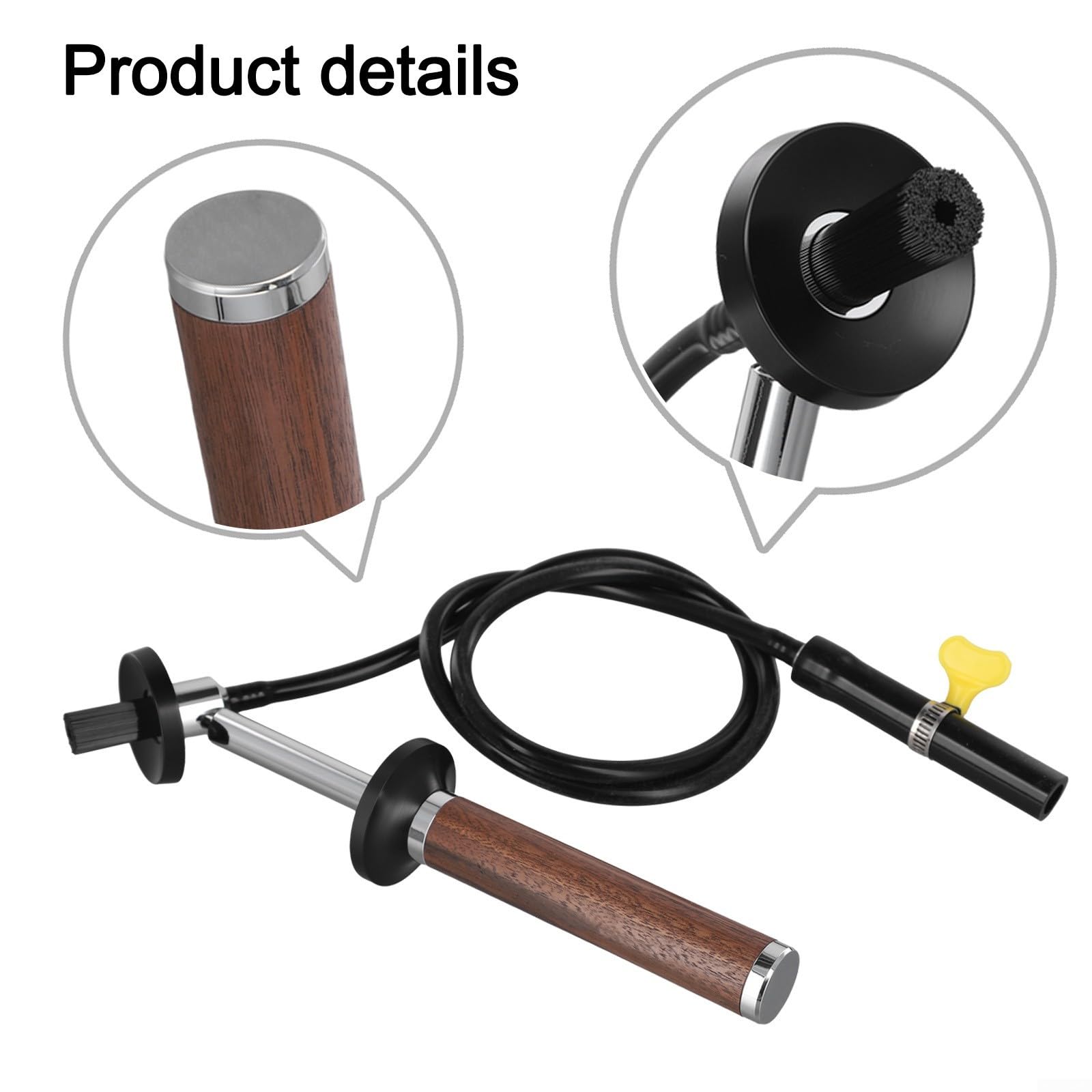 Cepillo de limpieza a vapor para máquina de café con mango de madera maciza, cepillos de vapor de alta presión, herramienta de lavado y cabezales de enjuague, accesorios de lavado de café para