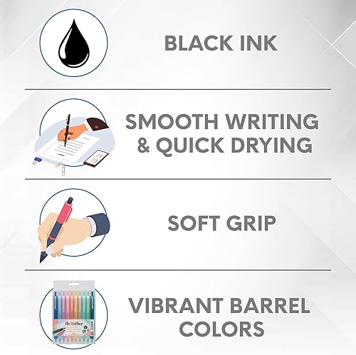 Miniatura 6 de 10 bolígrafos retráctiles de tinta negra, línea media de 0.039 pulgadas con agarre contorneado suave para el regreso a la escuela De tinta