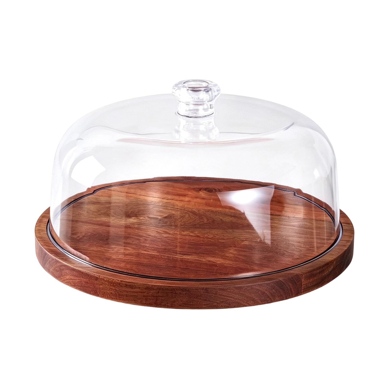 Covered Cake Tray Wooden Platter Clear Dome Lid Round Display Server for Pastries Bread Fruit Countertop Hosting Afternoon Tea Dining Decor Cake Dome Dessert Platter Pastry Display Tray Covered