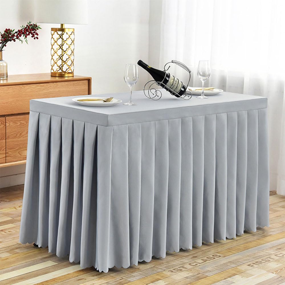 Nappe rectangulaire avec jupe drapée haut de gamme gris clair lavable pour réception