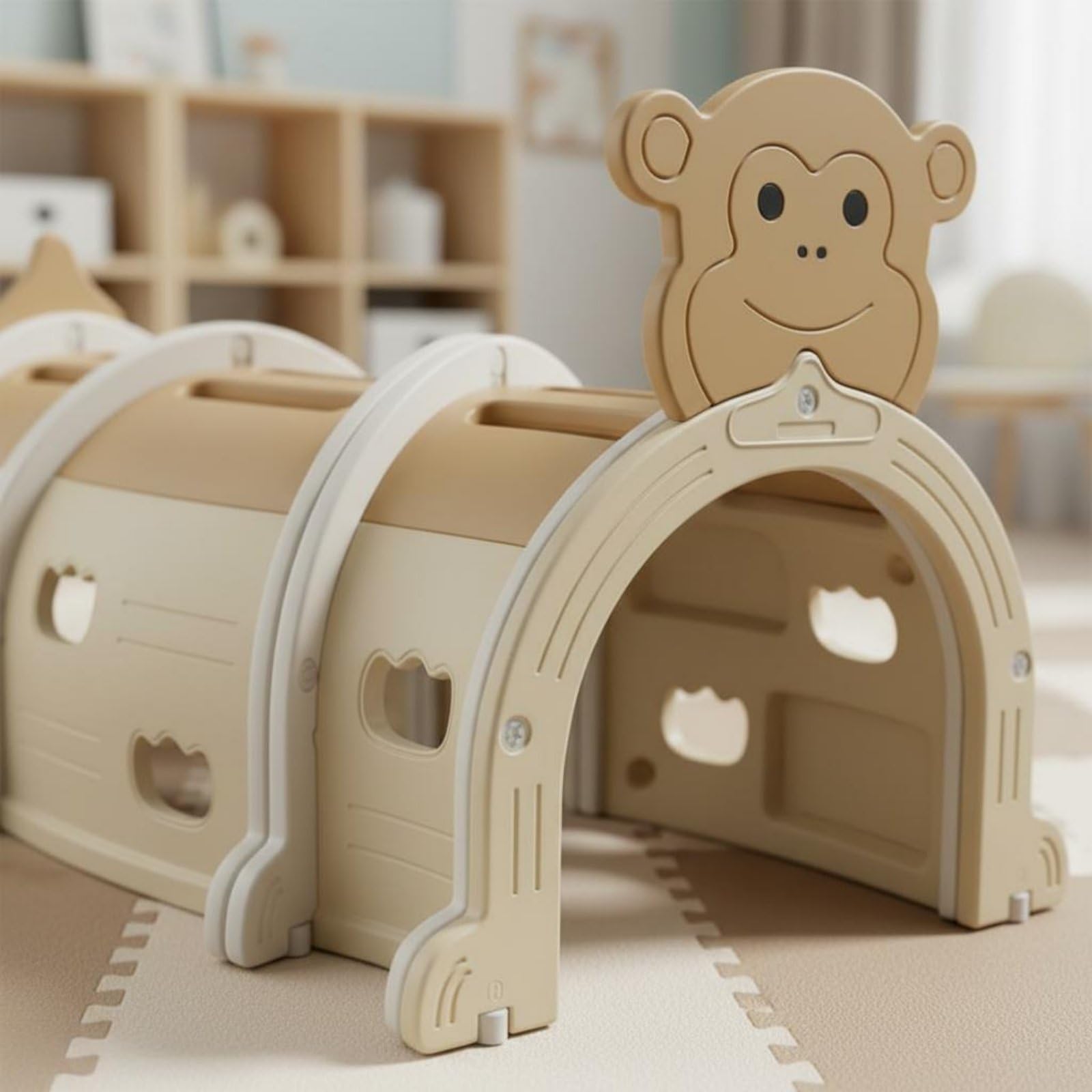 TISHITA Krabbeltunnel Kinder Spiel Tunnel Kleinkinder Spielgerät Kriechrohr Klettertunnel Spielröhre aus HDPE Stabil Und Pflegeleicht für Langlebiges Spielen, Krokodil-Tunnel, 3 Abschnitte, Grün
