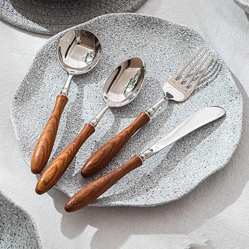 Silverware-Set-for-6-24-Piece-Imitation-Wood-Handle-Stainless-Steel-Flatware-Utensils-Cutlery-Set-Including-Steak-Knife-Fork-and-Spoon-Dishwasher-Safe-Gift-Package-for-Christmas-and-Thanksgiving Silverware Set for 6 24 Piece Imitation Wood Handle Stainless Steel Flatware Utensils Cutlery Set Including Steak Knife Fork and Spoon Dishwasher Safe Gift Package for Christmas and Thanksgiving