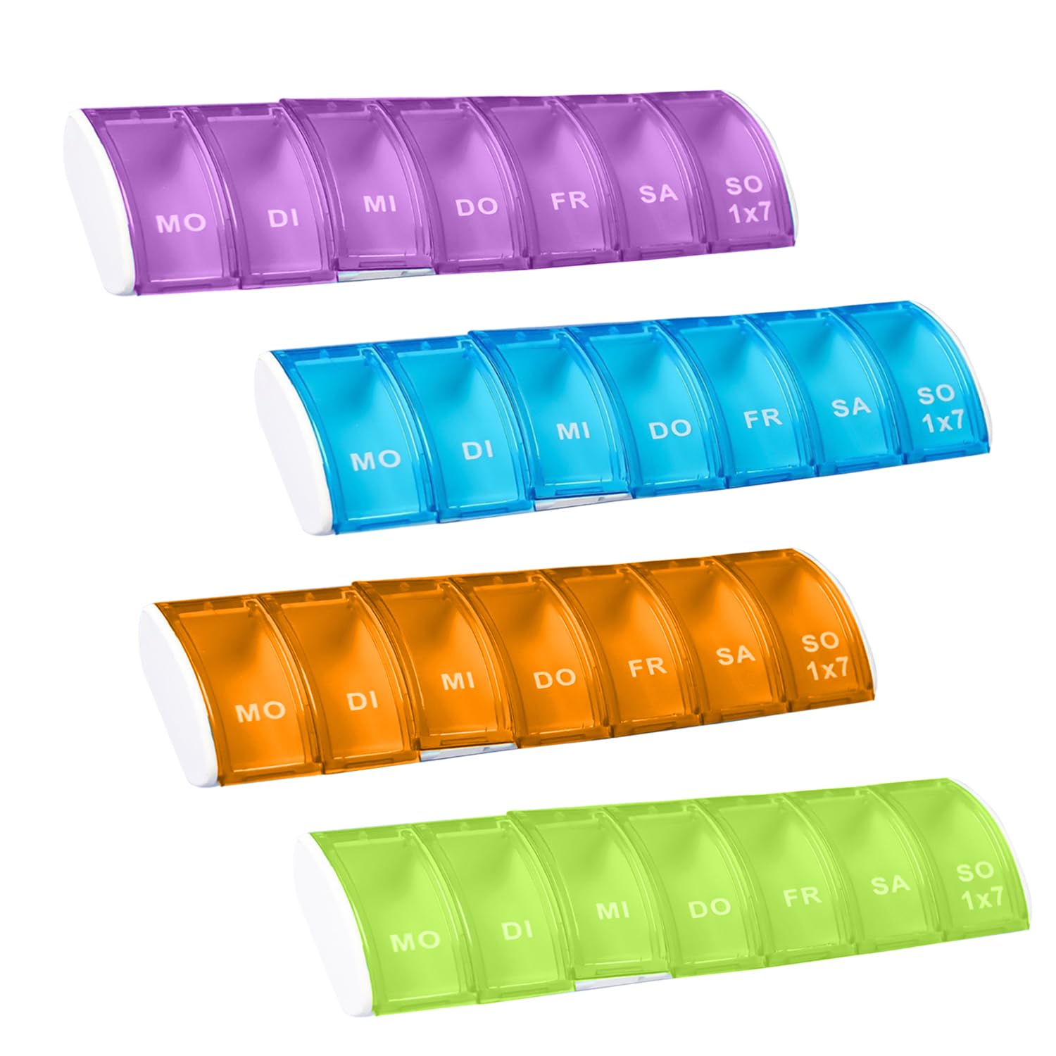 TERJBG 4 Stück Tablettenbox 7 Tage Pillendose 7 Tage, Tablettenteiler Medikamenten Aufbewahrung Wochendispenser 7 Tage, Pillendose Klein Für Unterwegs