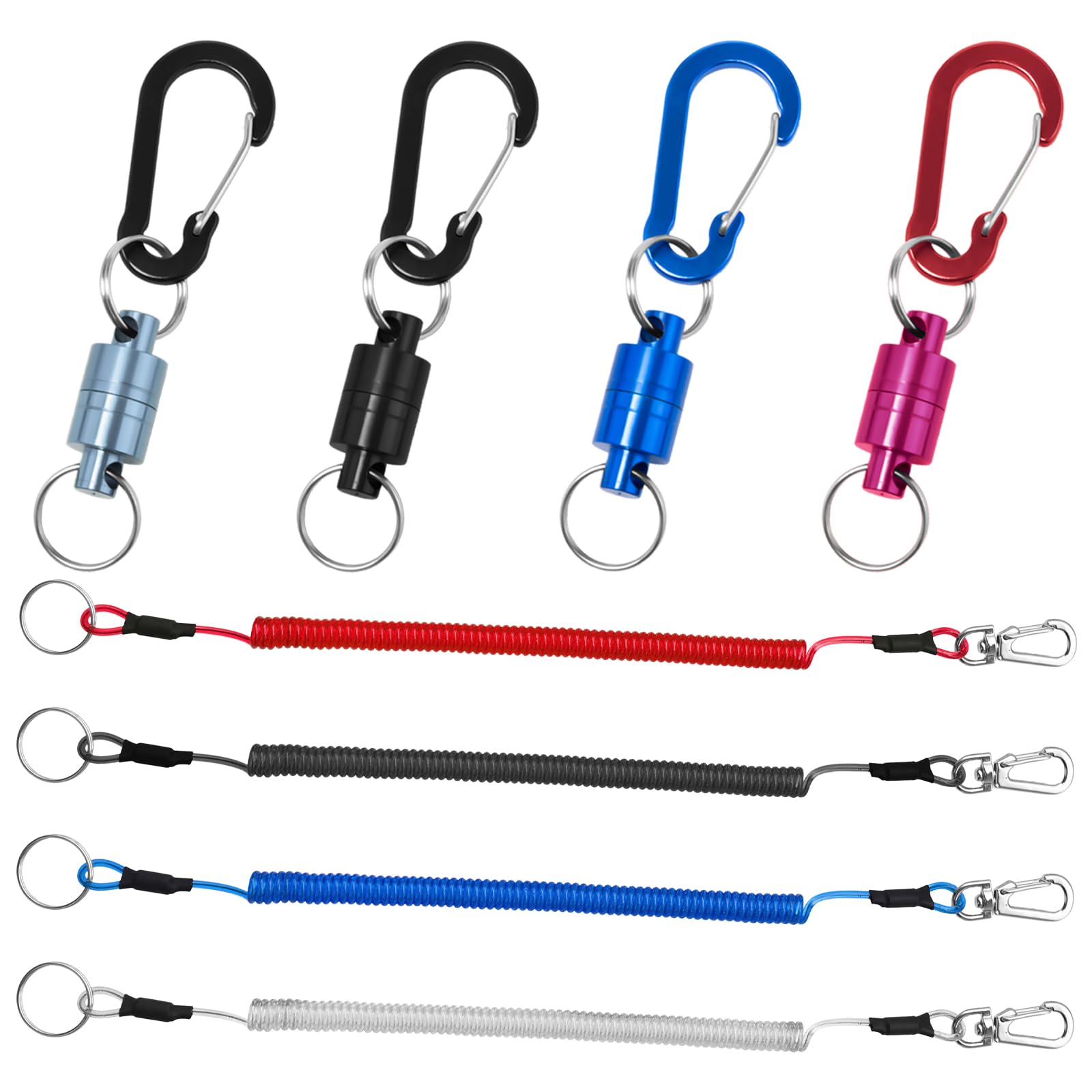 4 Pièces Aimant pour Epuisette, Libération de Filet Magnétique avec Porte Clé Extensible Spirale Boucle Magnétique de Filet pour Pêche Surf Randonnée L'alpinisme 4 Couleurs