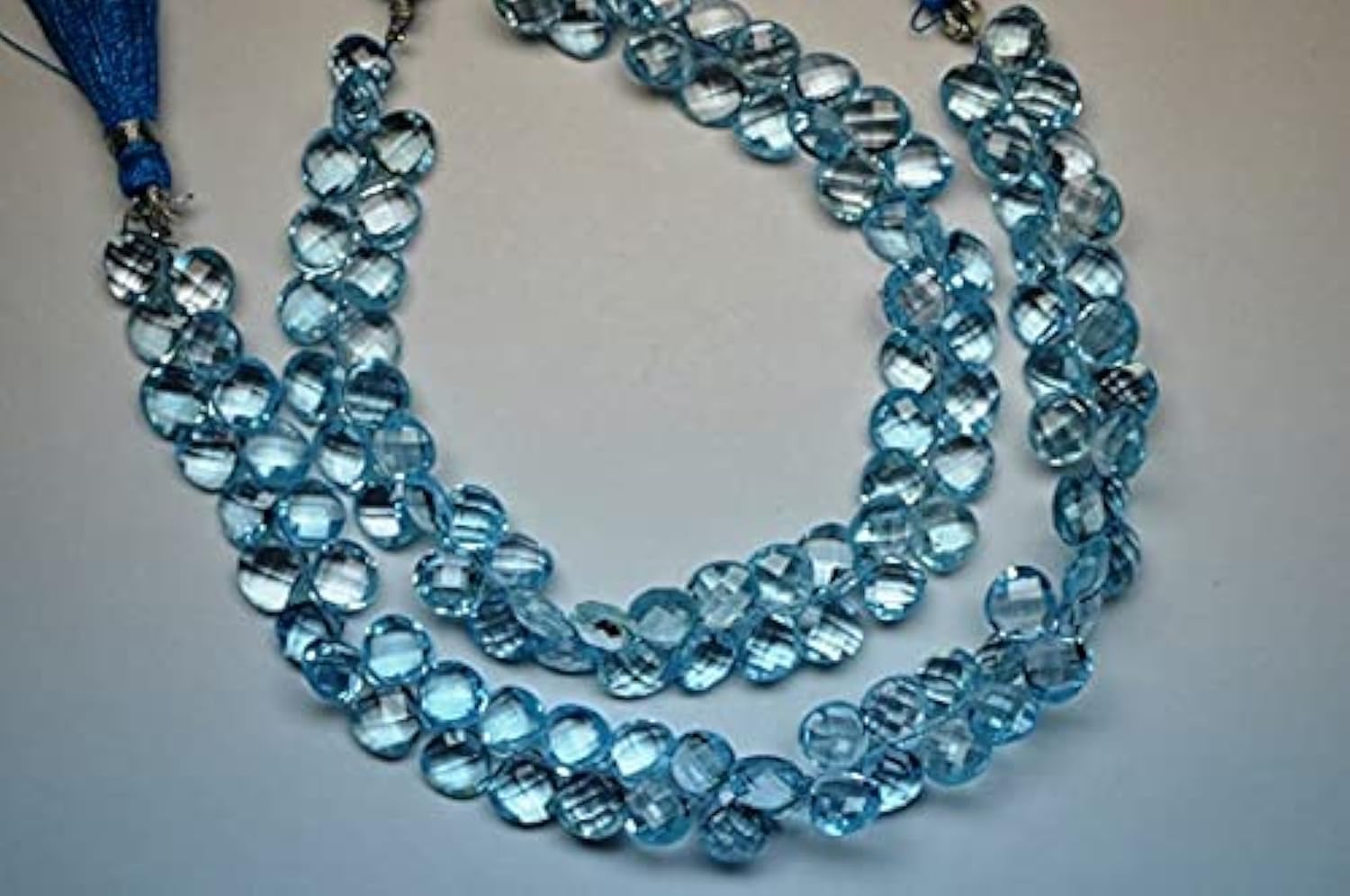 Perles coeurs azurite sky blue briolette facettées LKBEADS 8mm pour création de bijoux