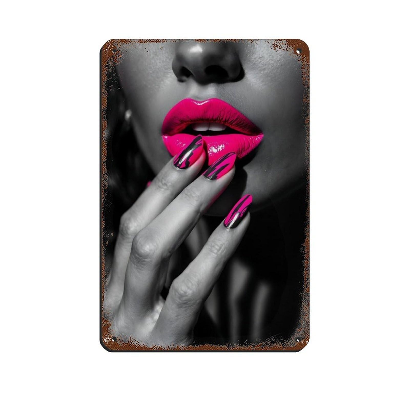 Glamorous Lips Black And White with Retro Poster Metal Tin Sign Chic Art Retro Iron Painting Bar People Cave Cafe Family Garage Poster Wall Decoration 8x12inch(20x30cm)