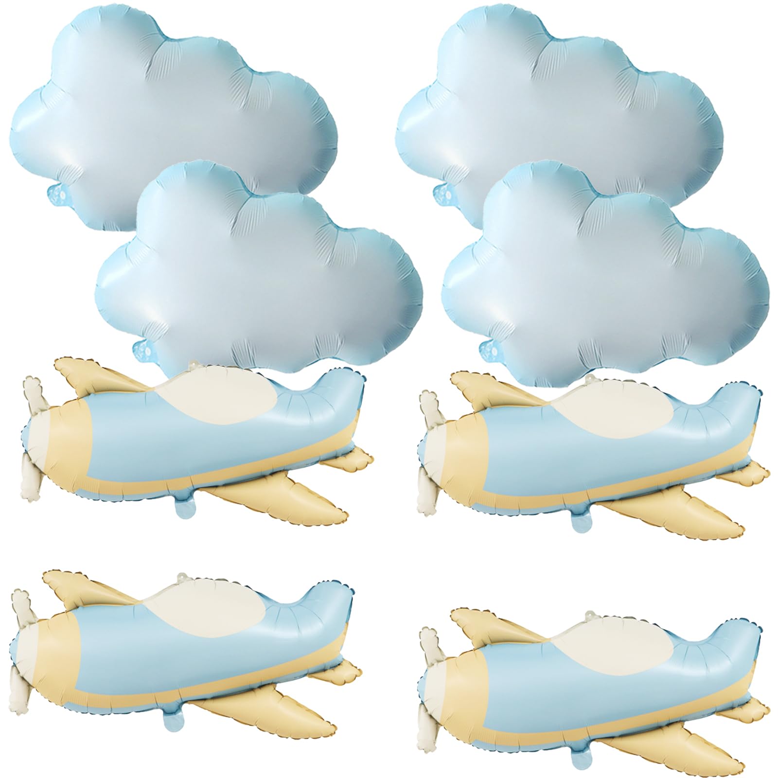 8Pcs White Cloud Balloons Matte Airplane Helicopter Plane Foil Balloons for Birthday Baby Shower Party Decorations Supplies