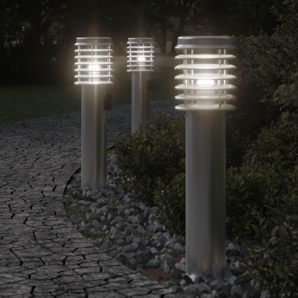 Lampada da Terra per Esterni con Presa Argento 60 cm in Acciaio,Lampade da Terra,Lampada da Terra Moderna,Lampade da Terra per Soggiorno-4006373