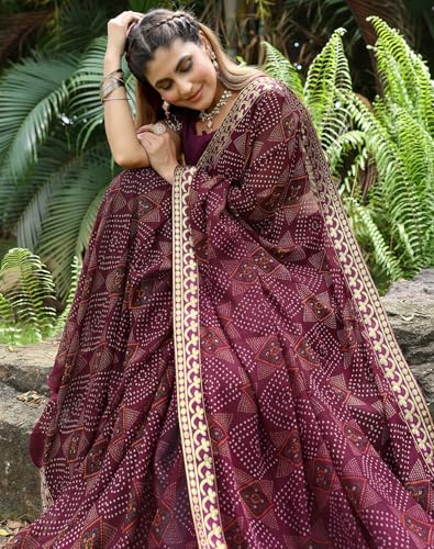 Image of Yashika Women's Georgette Saree with Lace |Solid Digital Printed Patola Saree for Women