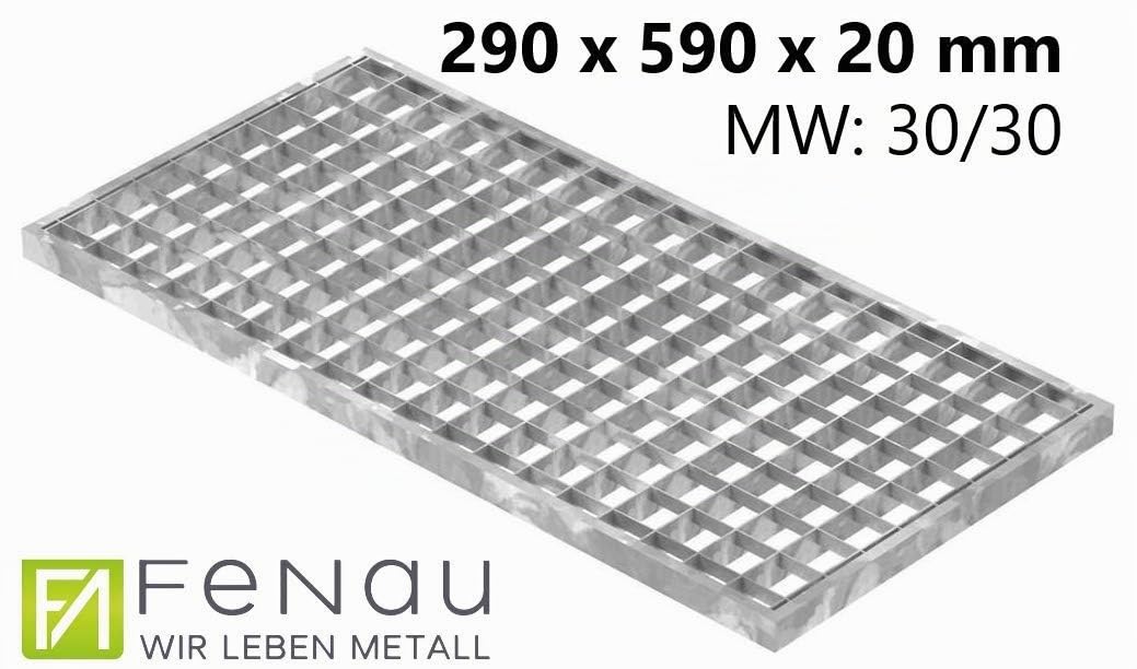 Fenau | Rejilla de acero piso Dimensiones: 290 x 590 x 20 mm - MW: 30 mm / 30 mm (galvanizado en caliente) (Apto para marco: Fenau 300 x 600 x 23 mm)