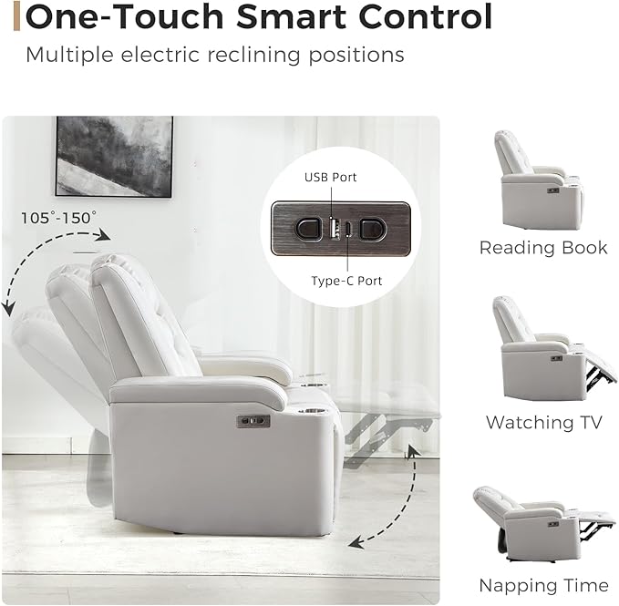 Sillón Reclinable Eléctrico Cream White 1 Plaza miniatura 3