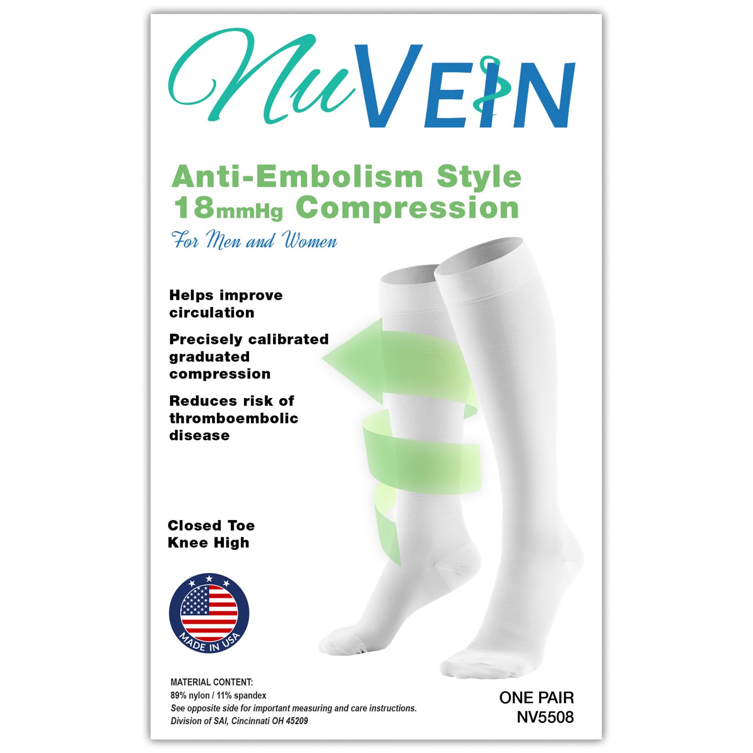 NuVein Surgical Stockings, 18 mmHg Recovery Support for Embolism Risk, Medical Unisex Fit, Knee High, Closed Toe, Beige, 3X-Large