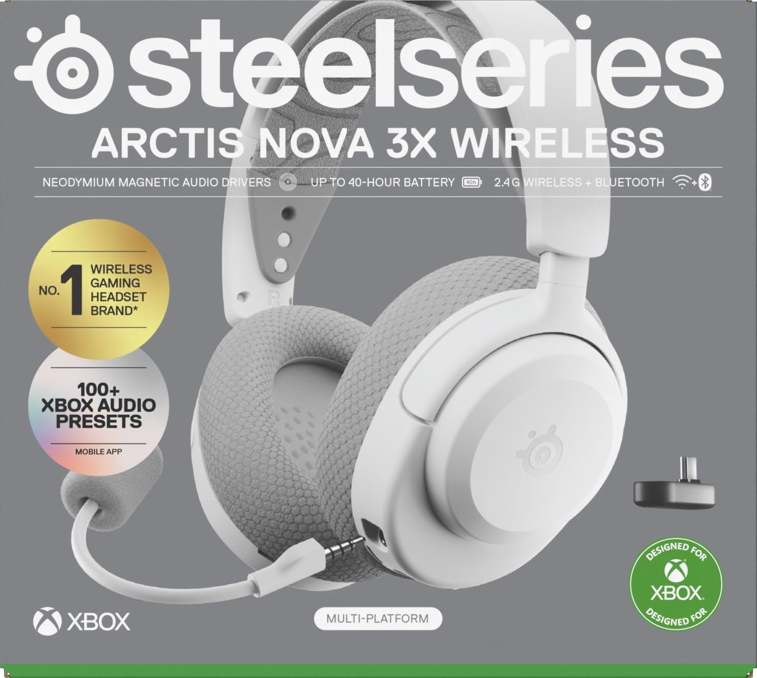 SteelSeries Arctis Nova 3X Cuffie da Gioco Wireless Multipiattaforma 2.4GHz/BT Bianco