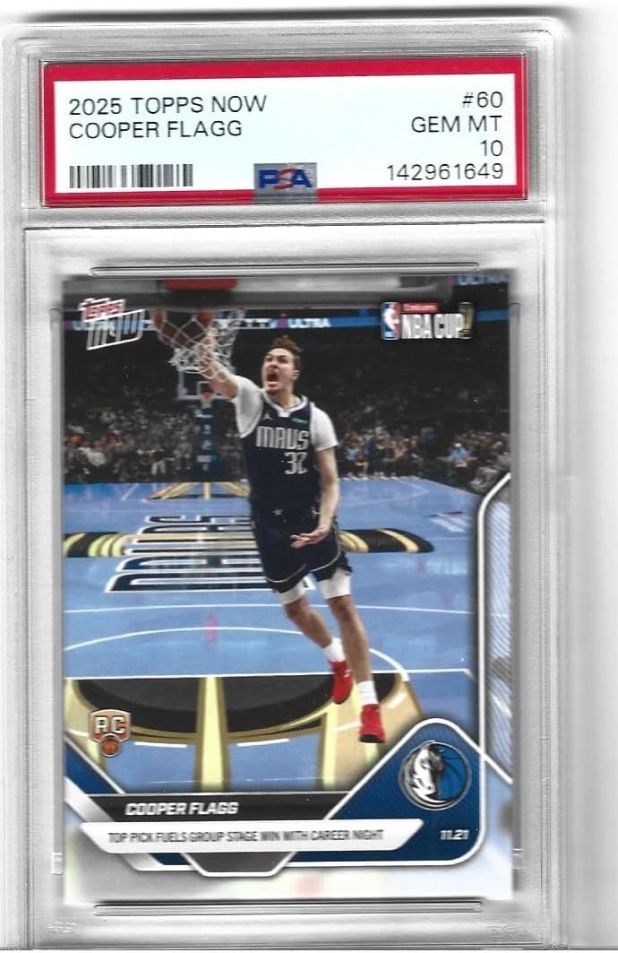 Graded Psa Gem Mint 10 Cooper Flagg 2025 Basketball Rookie Trading Card #60 Carrer Night Game Mavericks Rookie Superstar
