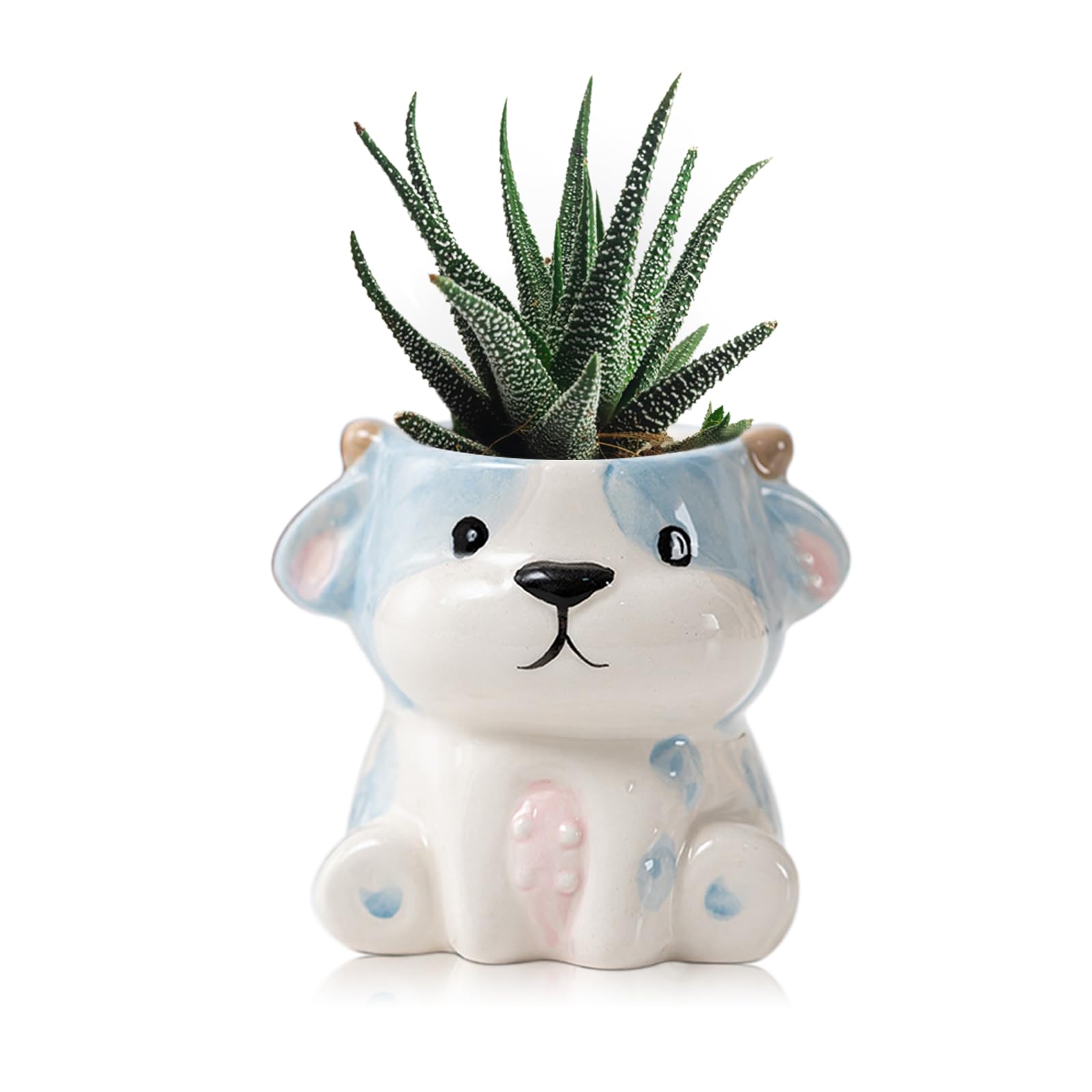 DIYOMR Cute Animals Planter, Mini Ceramic Cartoon Animal Shaped Succulent Flower Pot Indoor Air Plants Holder, Smooth Shiny Decorative Flower Cactus Planter - Plants Not Included (Cow)