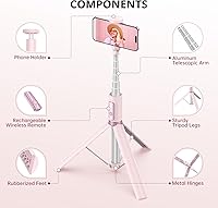 Vista 6 de ATUMTEK Trípode selfie stick de 55", trípode extensible todo en uno de aluminio para teléfono con control remoto Bluetooth recargable para iPhone