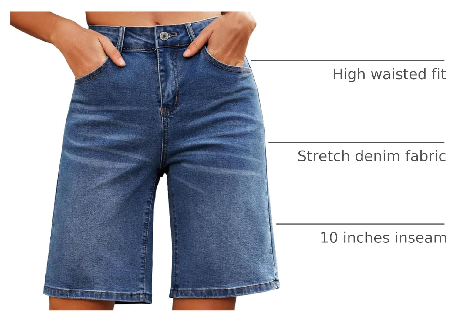 Utyful Jean Bermuda Shorts for Women High Waisted Trendy Long Stretchy Denim Shorts Knee Length Casual Summer Jorts