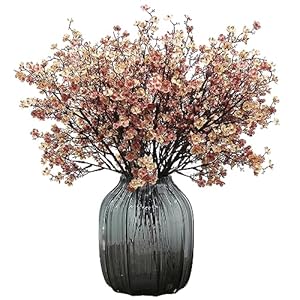 JAKY-Global Babys Breath Silk Artificial Flowers 6 Bundle European Fake Flowers Decor Wedding Party Fall Stems Decoration Bouquets DIY Home Garden,Farmhouse,Living Room Decor (Beige Brown-6pcs)