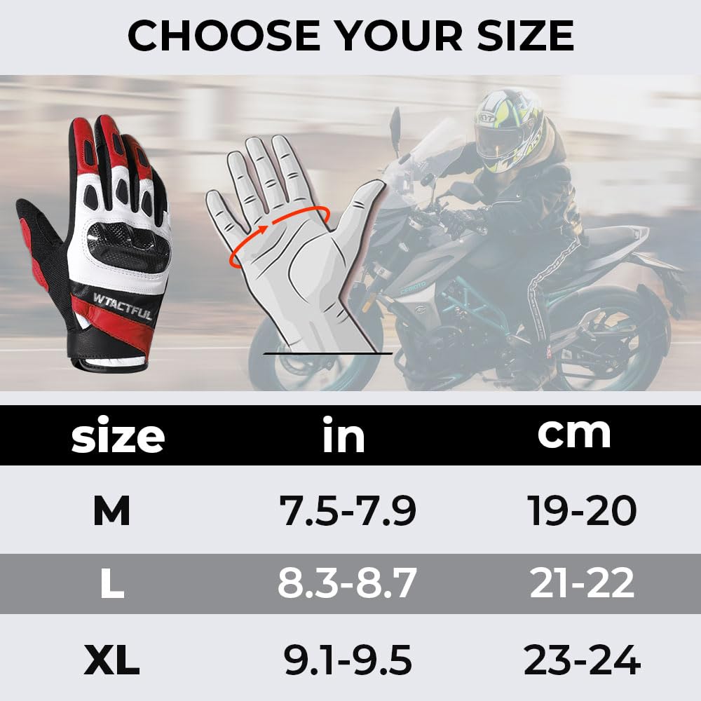 WTACTFUL Guanti moto in pelle di capra con caviglia in carbonio per uomo e donna, touch screen a dita intere, guanti moto per BMX, ATV, MTB, guida, corsa su strada, motocross