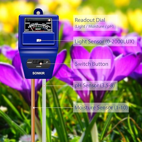 Miniatura 2 de Medidor de pH de suelo, 3 en 1, humedadluzpH, kit de herramientas de jardinería para cuidado de plantas, ideal para jardín, césped, granja, uso en