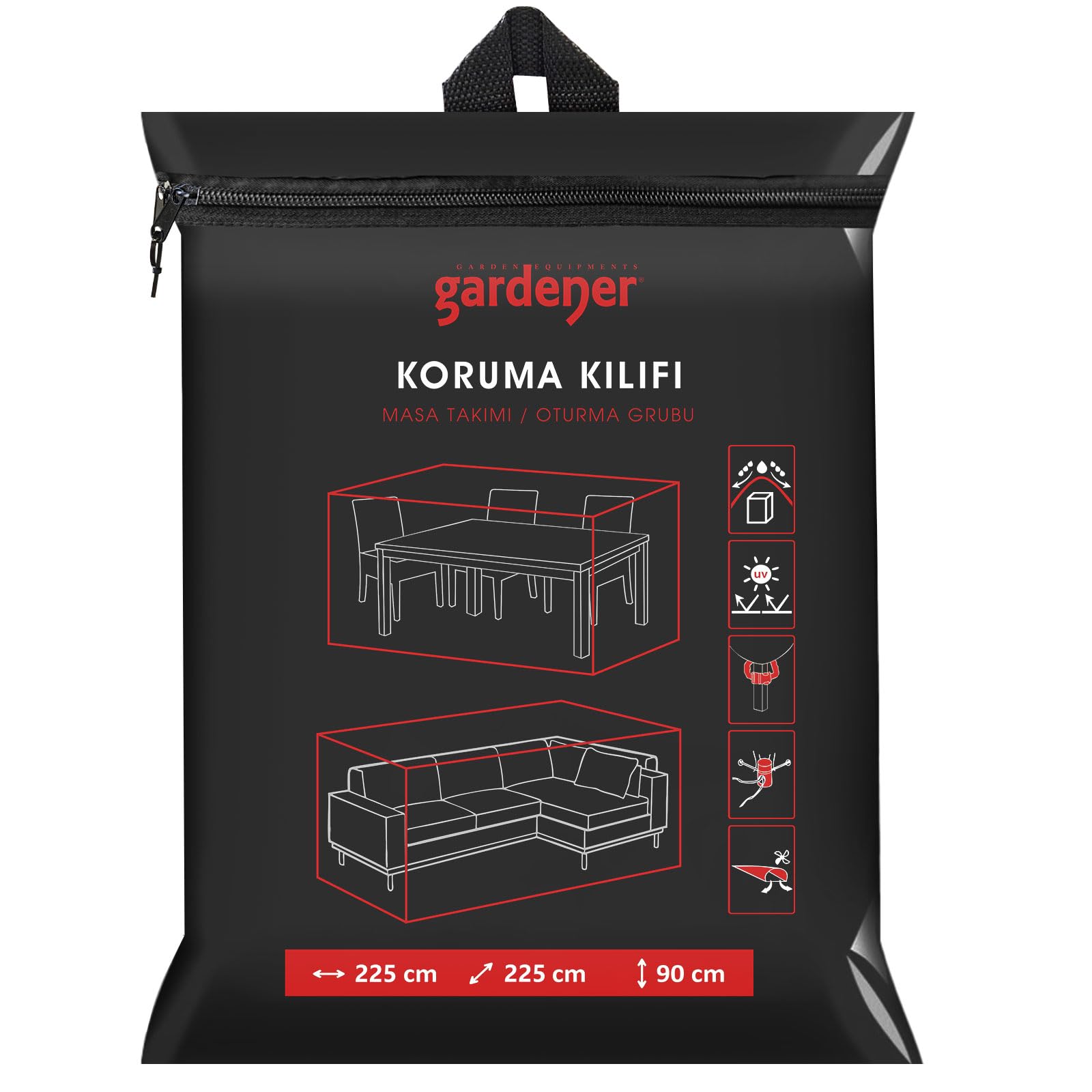Gardener GRDC303 Masa Takımı/Oturma Grubu Koruma Örtüsü/Kılıfı PE (225 cm x 225 cm x 90 cm)