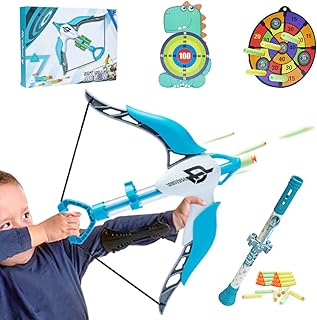 Bow and Arrow for Kids Archery Set, BNLLD Toy Bow Set Includes 1 Bow 1 Blowpipe 2 Archery Targets 20 Suction Darts Bullets, Indoor Outdoor Shooting Game Archery Play Set Birthday Gift for Kids Boys Girls Ages 4-6, 8-12 Up