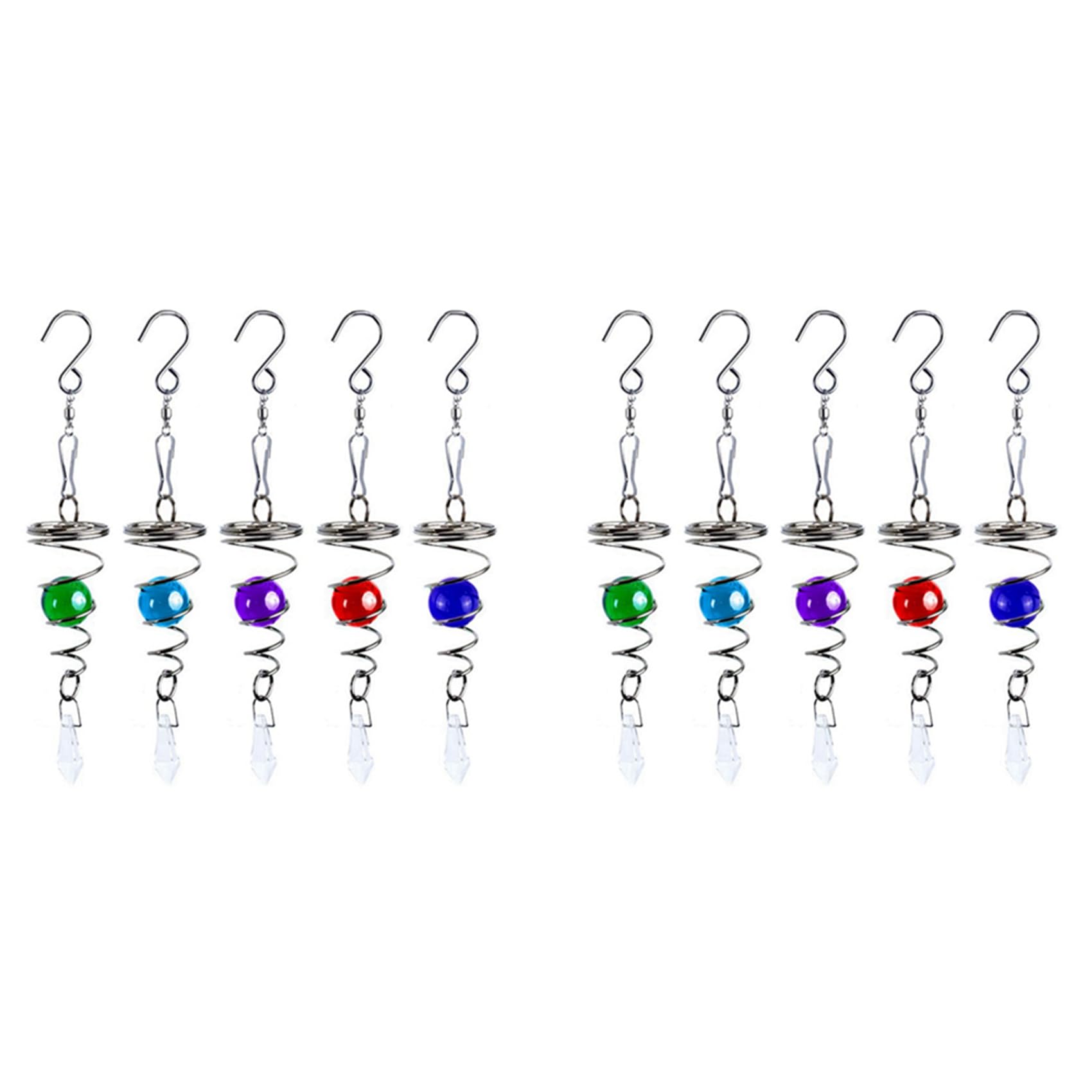 Hndhbfgrt 10Pcs Spiral Wind Chimes Crystal Ball Wind Spinner Pendants Rotating Hook Wind Chime Tail for Home Garden Decoration