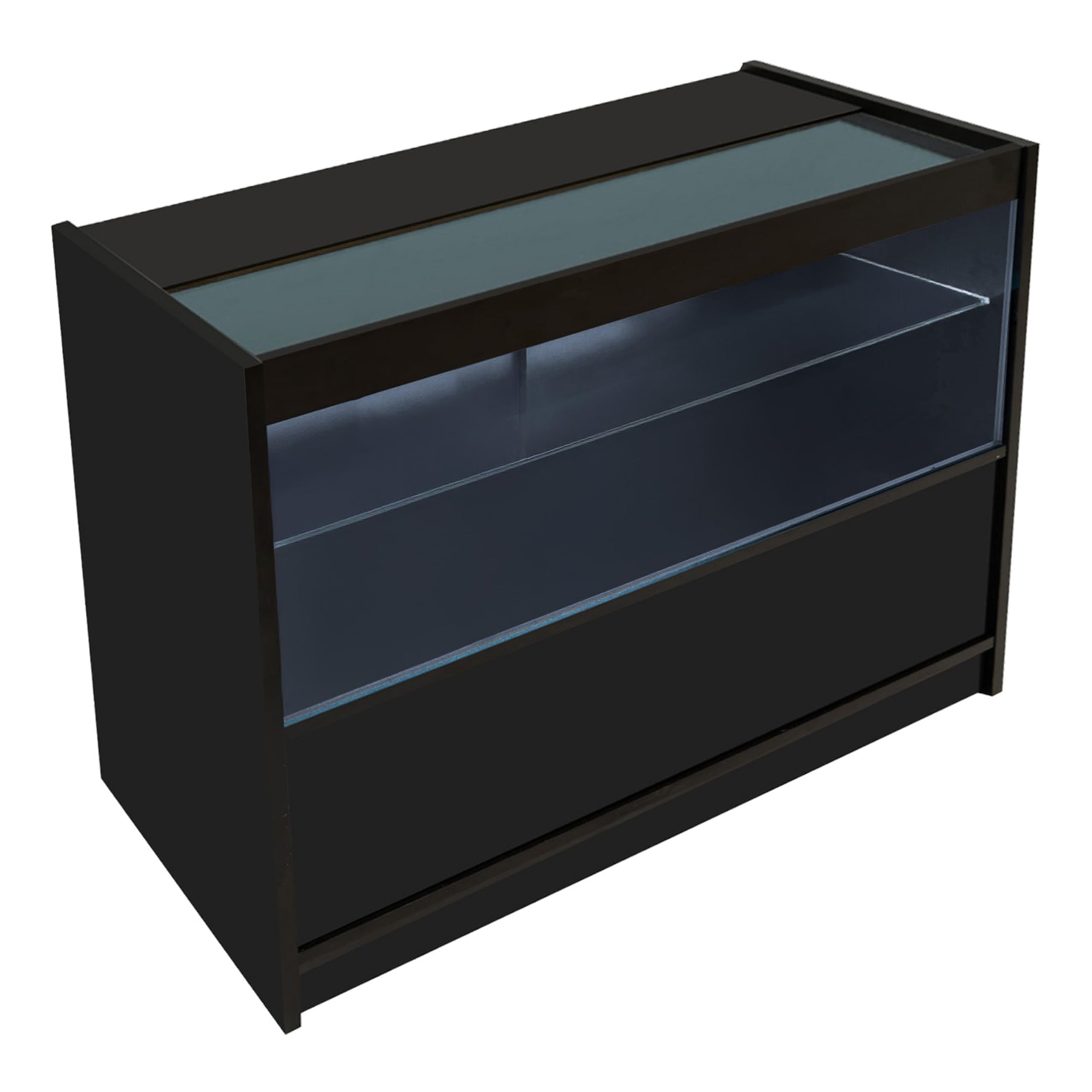 Set Banconi Neri con LED Vega K1200 C1200 CM60 TB60 - Vetrina con Serratura, Chiavi, Ante Scorrevoli, Mobile Cassa, Espositori in Vetro Illuminati per Gioielli, Abbigliamento e Accessori