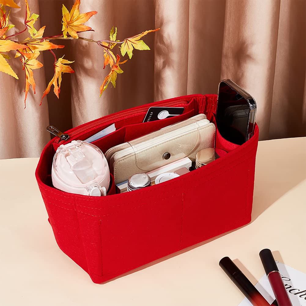 Organizer Per Borse In Feltro - 30x17x16 Cm Con 11 Tasche E Tasca Con Cerniera - Beige
