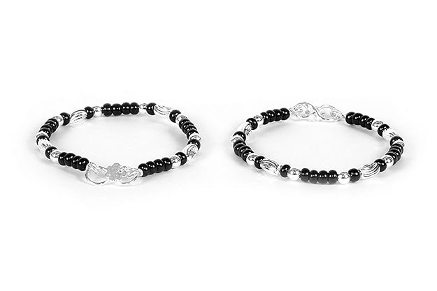 92.5-925 Sterling Silver Baby Bracelets kada Bangle Nazariya With Black Beads/crystal for baby boy and BABY girl