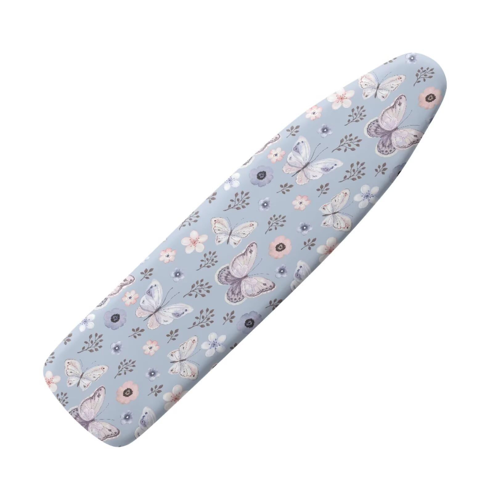 Buxolandt Heavy-Duty Ironing Board Cover - Butterfly Cherry Blossom Polyester Fabric with Reinforced Elastic Edge & 3 Strong Hook & Loop Fastening Straps - Heat-Resistant Surface - Size XL
