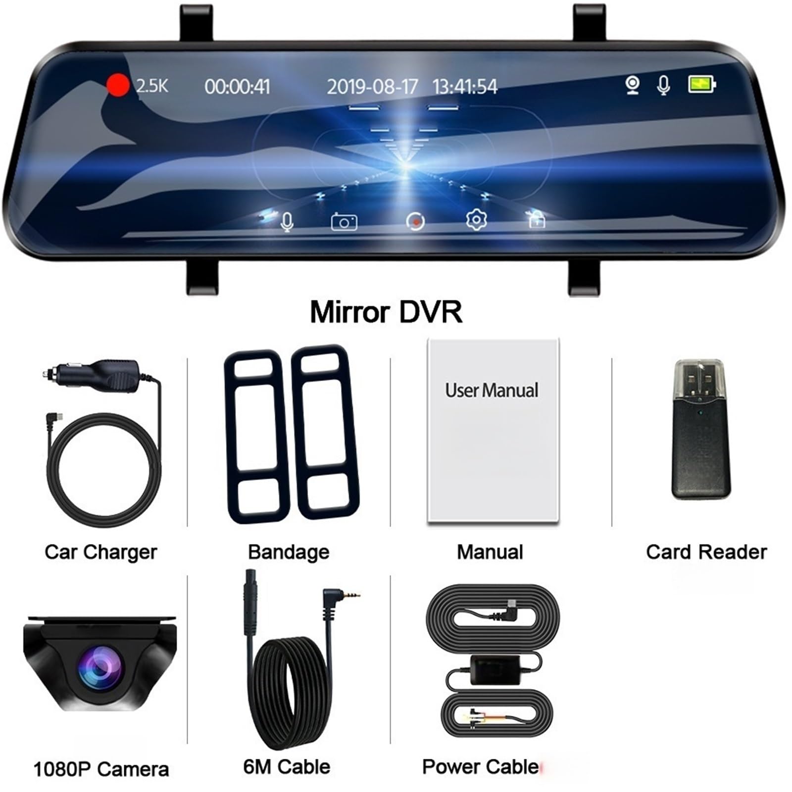 Cámara Delantera de visión Frontal Universal para 2.5K Espejo cámara Coche Pantalla táctil grabadora de vídeo retrovisor Dashcam(A37-6M RCC-BL,None)