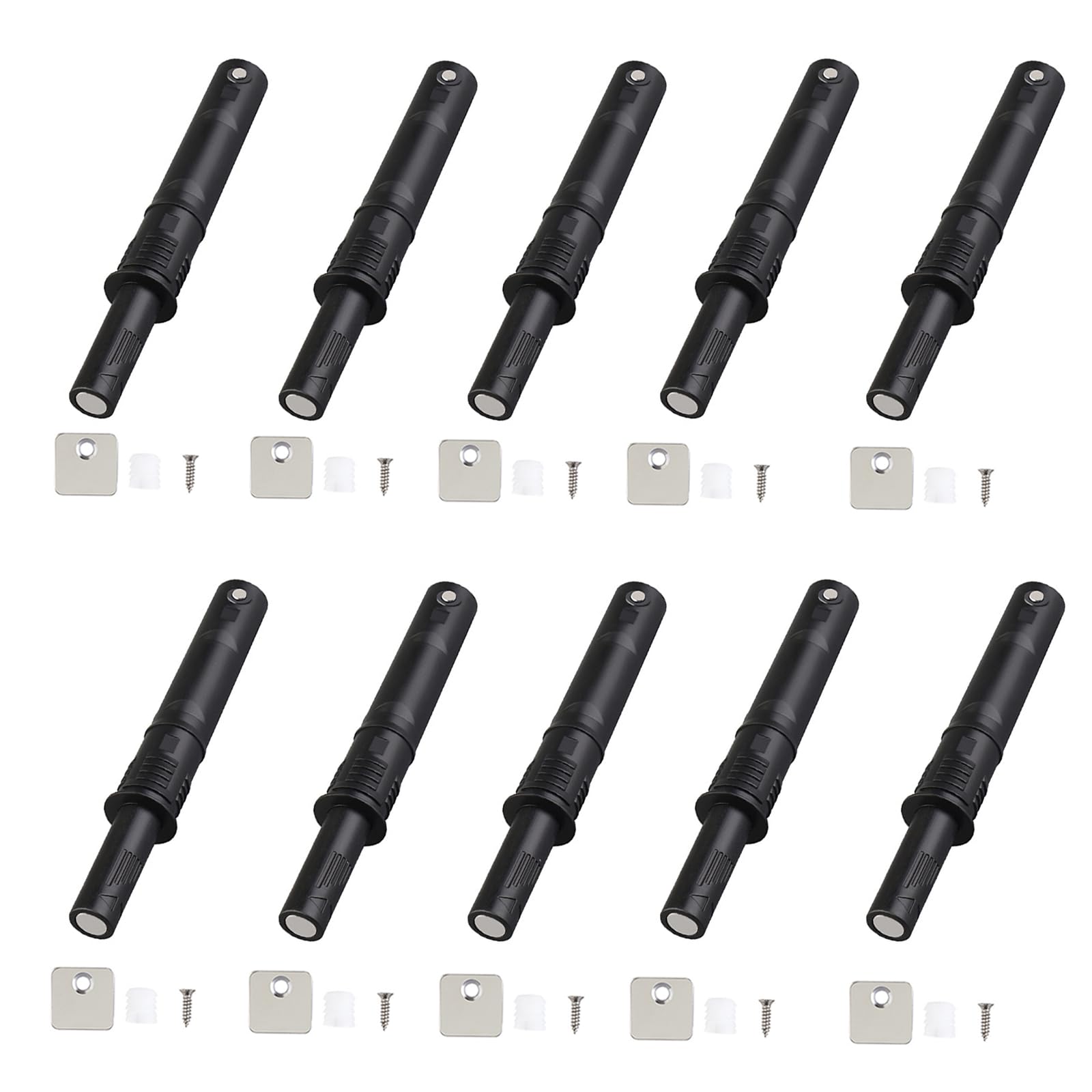 10 Pack Push to Open Door Catches, Push Door Closer Catches Latches Release, Magnetic Invisible Door Opener Press Device Hidden Rebound Cabinet Door Concealed Pull Free Handle, Short 73mm, Black